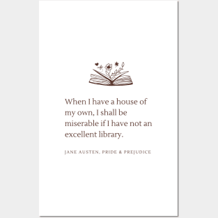 Jane Austen Pride and Prejudice Library Bookish Quote Posters and Art